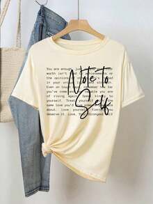 Camiseta de Cuello Redondo para Mujer con Estampado Gráfico de Salud Mental, Frases Inspiradoras y Citas Positivas 2026 - Albaricoque - Ver 3