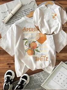 [Impression] Watercolor Style Casual Short Sleeve T-Shirt, Aperol Spritz Cocktail For Summer. - White - View 6