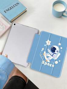 1 chiếc ốp lưng máy tính bảng hình phi hành gia hoạt hình nền xanh dương, viền mềm chống rơi vỡ, chống mài mòn, chức năng từ tính tự động bật/tắt màn hình, đẹp/sáng tạo/vui nhộn/cá tính/dễ thương, ốp lưng gấp ba có khe cắm bút cho iPad - Nhiều màu - Xem 4
