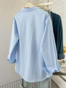 Blusa informal de unicolor de manga larga para mujer - Azul - Ver 2