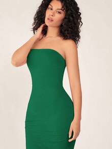 Vestido casual ceñido con escote strapless para cena para mujer - Verde Oscuro - Ver 5