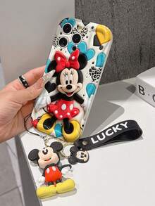 This Disney Mickey Mouse Lanyard Phone Case Is Fully Covered In TPU Material. It's Shockproof, Lightweight, And Compatible With IPhone17/16/11/13/15/15 Plus/15 Pro/15 Pro Max/12/14 Pro Max/11 Pro Max/12 Pro/12 Pro Max/13. This Phone Case Makes A Popular Birthday Gift Or Business Gift; It's Durable, Stain- And Fingerprint Resistant, And Suitable For Both Men And Women. The Set Also Includes A Mickey Mouse Phone Case And A Mickey Mouse Plush Bracelet. It's A Perfect Gift For Friends And Family. This Stylish Phone Case Is Fun, Lightweight, And Durable. IPhone17 Pro Max Phone Case, Minnie Mouse Phone Case. - trắng - Xem 2