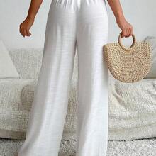 Swim Vcay Women White High Waist Ruffle Tied Wide Leg Beach Swimsuit For Summer Beach Vacation - Azul - Ver 3