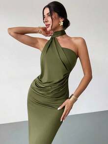 Vestido suelto con mangas acampanadas asimétricas de color marrón moca para mujer, vestido largo de moda, ropa de primavera/verano, adecuado para ir al trabajo, elegante, sexy, vacaciones, playa, estilo bohemio, Hawái, festivales de música, fiestas, atuendo de trabajo - verde militar 2 - Ver 6
