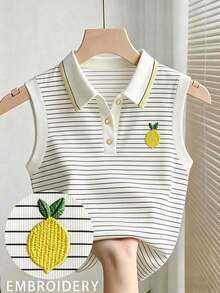 Camiseta de tirantes casual de mujer con estampado de rayas y bordado para el verano - Multicolor 7 - Ver 5