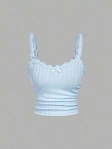 Camiseta sin mangas casual de mujer con parches de encaje, para verano - Multicolor 4 - Ver 10
