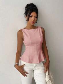 sin mangas elegante para ir a la oficina, diseño minimalista, casual de negocios para mujer, ropa de oficina, salir, para maestras, blusa casual para mujer, blusa social para mujer - Rosa vieja - Ver 5
