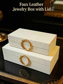 Hộp đựng trang sức giả da 3D họa tiết sóng, trang trí nhà hiện đại, hộp đựng trang sức, hộp sắp xếp đồ đạc, phụ kiện kim loại mạ vàng hình tròn, chất liệu giả da cổ điển, nhiều kích cỡ (màu trắng sữa) - trắng - Xem 9