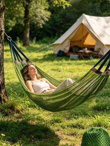 260*130cm Super Large Size Breathable Mesh Hammock, Quick-Drying Portable Hammock With Travel Bag And 2 Hanging Ropes, Suitable For Outdoor Camping, Garden, Patio, Beach, Backyard And More - A - View 7