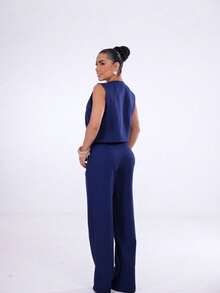 Wide-Leg Pants By Alntaria Risco Calca111114 - Navy Blue - View 3