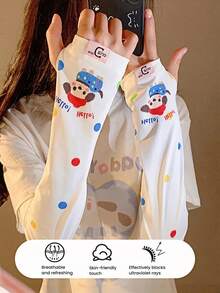1 Pair Cute Cartoon Ice Silk UV Protection Arm Sleeves For Women, Loose Breathable Arm Warmers, Suitable For Outdoor Activities, Daily Fashion Matching, Beach Protection, Back To School & Holiday Gift - A - View 7
