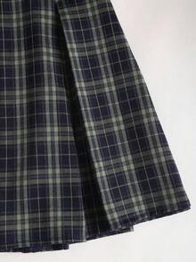 Elegante vestido mini ajustado sin mangas con estampado de cuadros - Verde Oscuro - Ver 6
