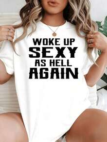 Summer T-Shirts With A Bold Print That Exudes Confidence And Playful Charm For Mornings. Casual Women's T-Shirt, 100% Cotton, With A Relaxed Fit. Summer Wear. - 白色 - 查看 9