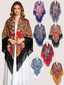 NAAMLOOS 63 Inch Floral Print Polyester Scarf, Oversized Shawl, Wrap, Poncho, Blanket For Women, Autumn/Winter,Beach,Holiday,Accessories,Travel Essential - Multicolor - View 8