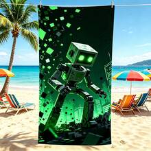 1pc Style Beach Towel, Super Absorbent Large Beach Blanket, Suitable For Travel, Swimming Pool, Diving, Surfing, Yoga, Camping, Available In Multiple Sizes, Beach Accessories - Cube Man - View 1