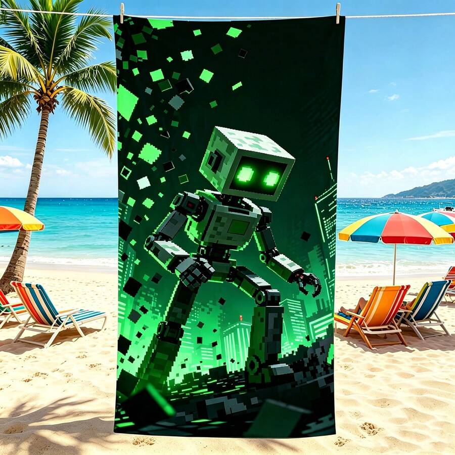 1pc Style Beach Towel, Super Absorbent Large Beach Blanket, Suitable For Travel, Swimming Pool, Diving, Surfing, Yoga, Camping, Available In Multiple Sizes, Beach Accessories - Cube Man - View 1