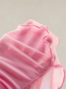 Top sin mangas con volantes, escote con pliegues, ajuste ceñido, parches de malla sexy, espalda con lazo, top casual de vacaciones - Rosa - Ver 7