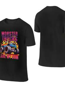Monster Truck Are My Jam Women Crew Neck Short Sleeve Tee Lightweight Comfortable For Morning Walks And Shopping Trips US 6(S)-16(XXXL)  Cosplay , - Black - View 2