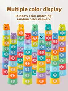 Cute Digital Alphabet Stacking Cup 18M+ Baby Enlightenment Toy, Colorful Number Recognition, Layered Stacking, ABS Material, Fun Interactive - Multicolor - View 3