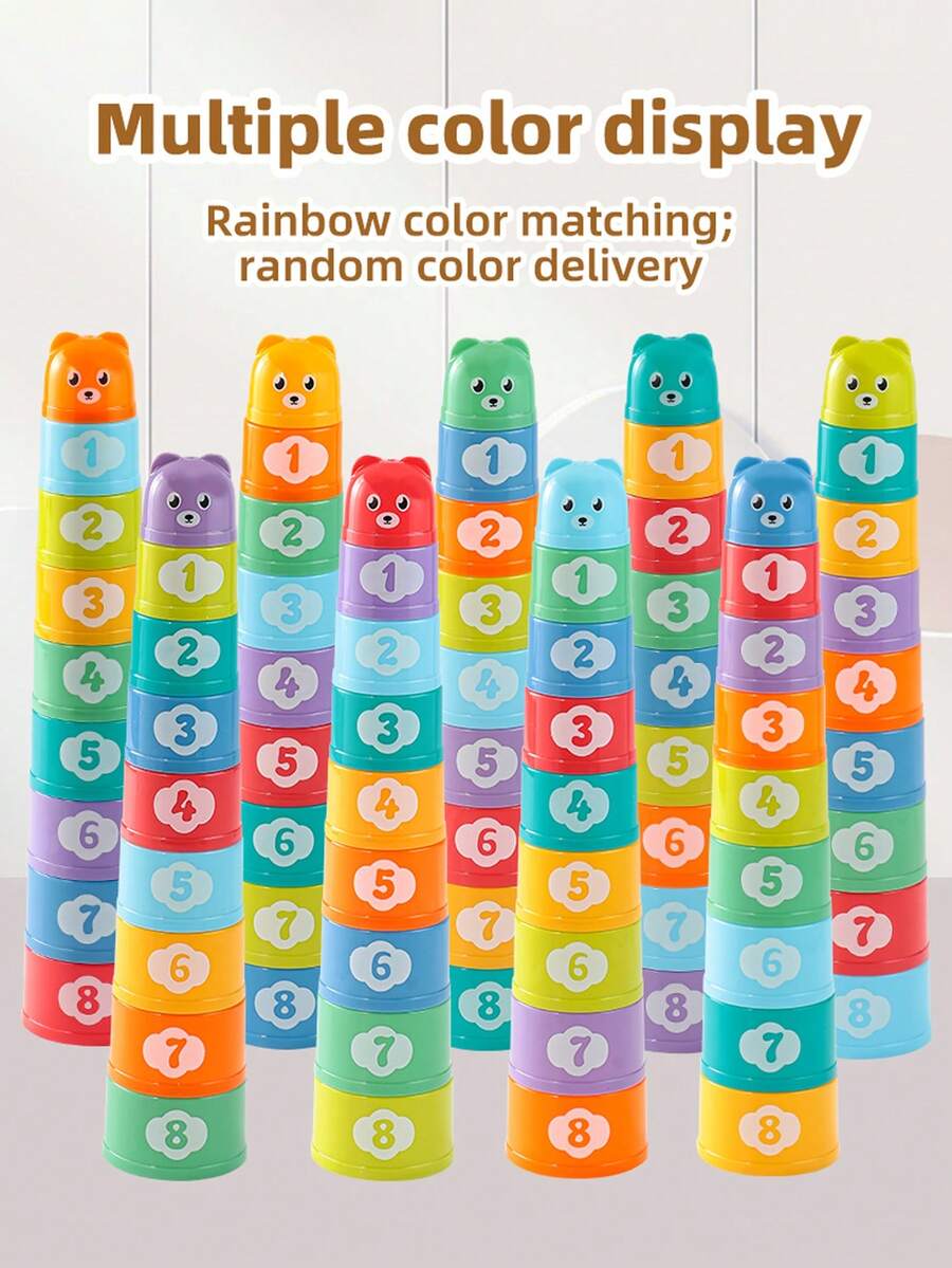 Cute Digital Alphabet Stacking Cup 18M+ Baby Enlightenment Toy, Colorful Number Recognition, Layered Stacking, ABS Material, Fun Interactive