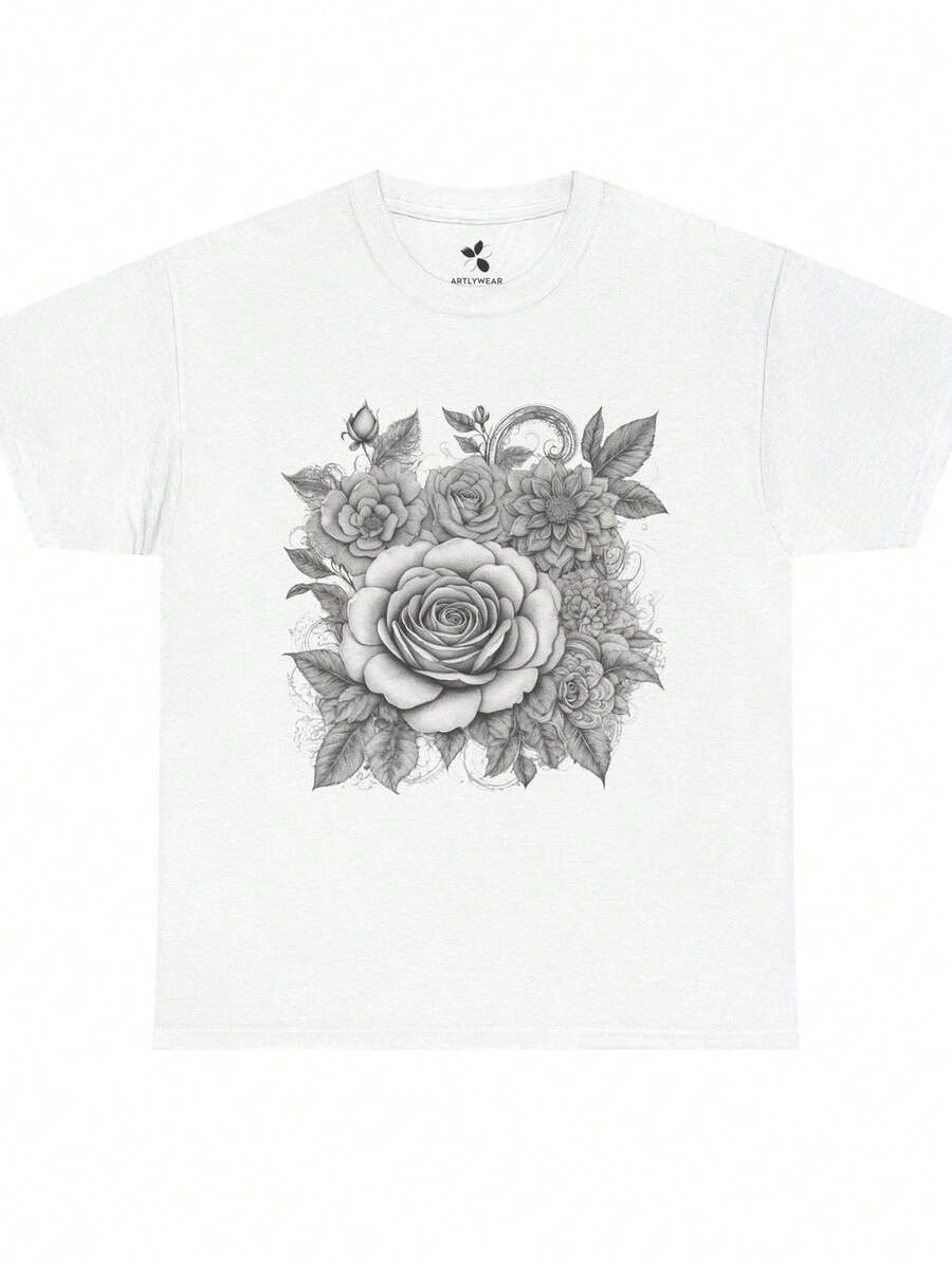 Diseado para destaC1Ar discretaM1ente, este T1S1Hirt floral presenta un detallado diseo de rosas inspirado en el arte de henna MoR1OCC1An