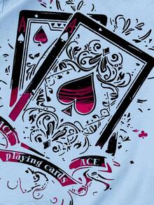 Camiseta de Manga Corta para Hombre con Estampado de Cartas de Póker, Camiseta Casual para Juegos de Azar, Camiseta con Diseño de As de Espadas - Azul bebé 2 - Ver 4
