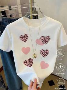 Respirable Playera Blanca de Mujer con Gráfico de 4 Corazones Rojos de Brillo y Borde Plateado, Camiseta de Estilo Aesthetic Brillante Manga Corta, Top Romántico y Femenino, Blusa Casual de Moda, ropa de calor mujer - Blanco 5 - Ver 6