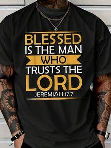 Impala Camiseta de gran tamaño "Pure Pure Lean On Jehovah Blessing" - Camiseta con estampado inspirador de la Escritura de Jeremías 17:7, fondo negro con texto amarillo y blanco llamativo, esencial para entusiastas de la fe. - Negro - Ver 1