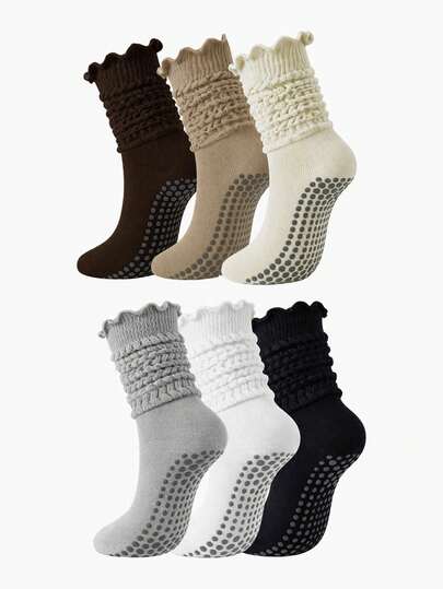 1/3 Pairs Adjustable Ribbed Yoga Socks, Women's Minimalist Fashion Classic Non-Slip Sports Socks, Thick Elastic Non-Slip Dotted Long Socks, Suitable For Outdoor Sports, Gym Fitness, Yoga Pilates, Running Football