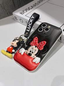 Disney Mickey Mouse Clubhouse Phone Case : 3D Fluffy Pattern Border Protector Phone Soft Phone Case With A Free Cute Mickey Bracelet Chain Lanyard, Mickey, Minnie, Goofy, Donald Duck, Daisy Duck, Pluto, For Apple 17 Promax 17 Pro 16 15 14 13 12 11 Pro Max XS Max X XR Soft Cover Summer Phone Case - trắng - Xem 7