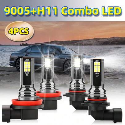 4个TCYATO H11 9005 LED雾灯灯泡 - 6000K冷白光，IP67高品质，3000+流明，CSP LED芯片，可直接替换轿车、卡车、SUV、摩托车等车辆的原装灯泡，时尚圆柱形设计，高性能照明
