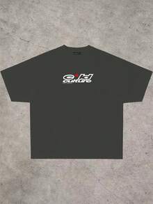OVDY Unisex Retro Street Japanese Anime Takumi Fujiwara Racing Print Oversized T-Shirt, Racing Theme Graphic Tee For Commuting - Dark Grey - View 2
