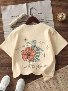 Áo thun ngắn tay cổ tròn in hình ngộ nghĩnh, phong cách thường ngày cho bé gái tuổi teen, thích hợp mặc mùa hè. - Màu be - Xem 3