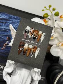 Handmade Detachable Nail Armor Plates, European And American Cross-Border Popular High-End Elegant Style - Rust Brown - View 4
