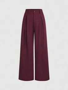 Pantalones anchos plisados de jacquard elegante vintage para mujer, para otoño/invierno - Burdeos - Ver 1