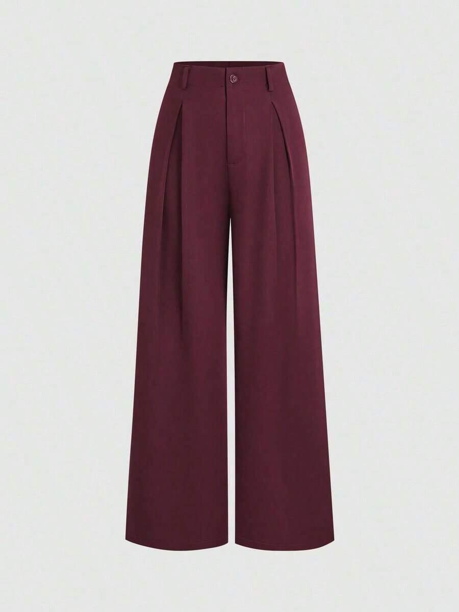 Pantalones anchos plisados de jacquard elegante vintage para mujer, para otoño/invierno - Burdeos - Ver 1