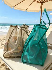 Bolsa de playa de malla de gran capacidad, de poliéster duradero, de unicolor con asas resistentes, adecuada para viajes, vacaciones y camping | Solución de almacenamiento multifuncional, asas reforzadas, malla transpirable y de secado rápido, adecuada para artículos húmedos y uso diario - Multicolor - Ver 4