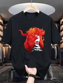 Allseason Apparel presenta una maglietta grafica con l'immagine dell'Ultimo Unicorno, realizzata in nero con decorazioni artistiche in rosso e bianco. Realizzata in materiale morbido e traspirante, questa maglietta leggera a girocollo offre una vestibilità regolare adatta sia per uomini che per donne. È Machin - nero - Visualizzare 7