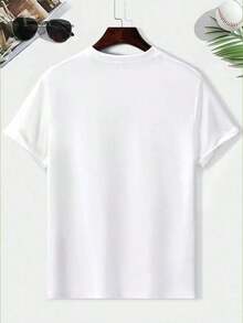 Curved Lettering Print, Casual, Soft Basic T-Shirt With Round Neck. - 白色 - 查看 2