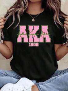Playeras de Mujer Alpha Alpha Aka 1908, Camiseta de Sororidad para Mujer con Diseño Rosa y Verde para Eventos y Celebraciones de la Vida Universitaria Griega, 220G - Negro - Ver 8