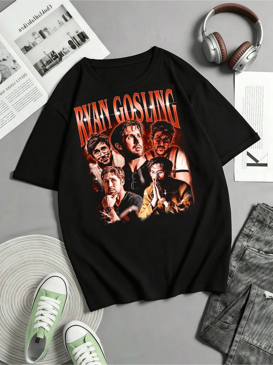 Ryan Gosling Unisex T-shirt, Retro 90-tals Ryan Gosling Bootleg-tröja, Ryan Gosling-present till fan, Ryan Gosling-varupresent - Svart - Visa 1