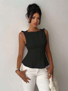 Blusa sin mangas elegante para ir al trabajo, diseño minimalista - Multicolor - Ver 9