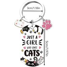 Cat Lover Themed Keychain With Cute Cat Paw Pendant, "Cat Lover Girl" Text, Creative Gift For Cat Owner Friends - Multicolor - View 5