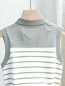 Camiseta de tirantes casual y versátil con cuello polo a rayas para mujer - Multicolor 16 - Ver 4