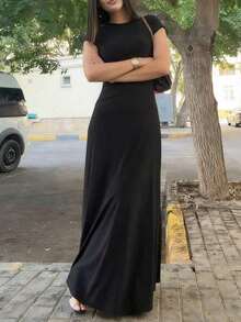 Vestido ajustado de cintura sólido para vacaciones y viajes casuales de verano para mujer - Negro - Ver 6