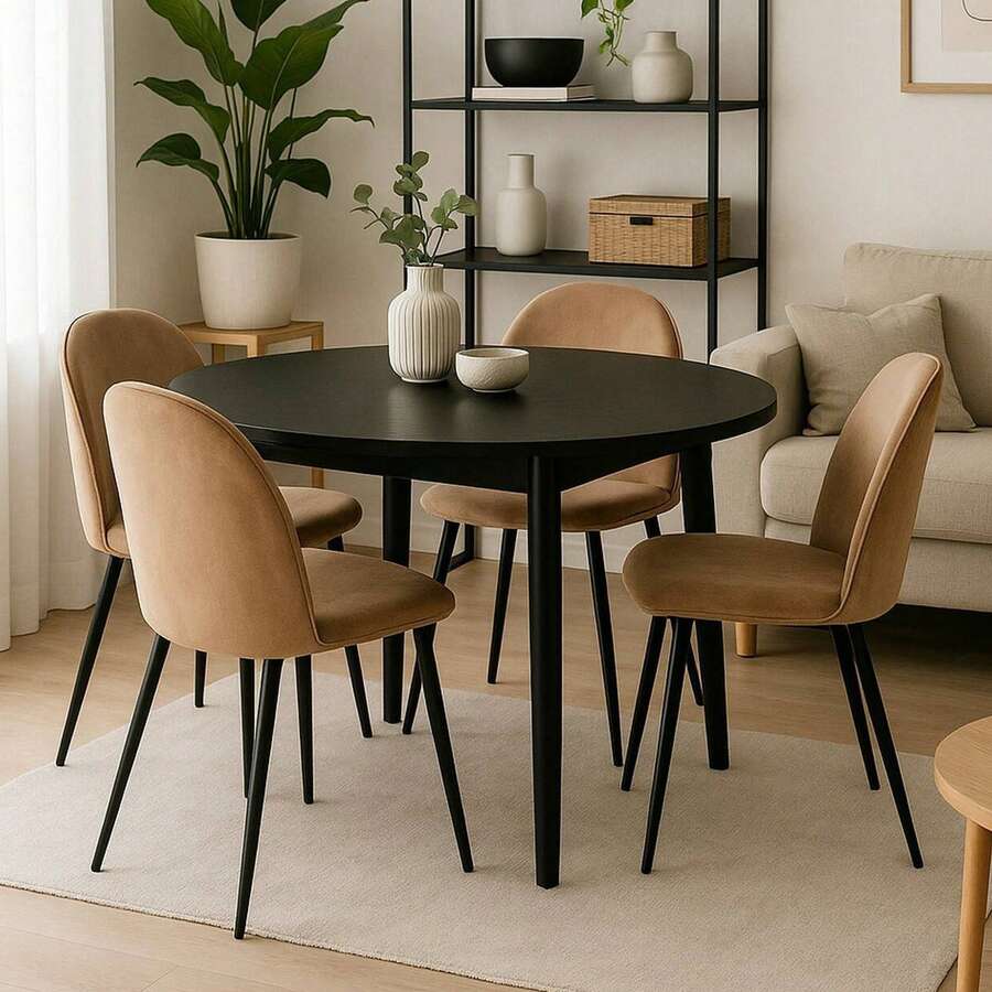 Dmora Achito - Sedia, Nero, 4 Sedie - Beige - Visualizzare 1