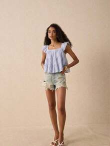 Blusa informal de mujer con volantes en el borde de unicolor - Multicolor - Ver 4