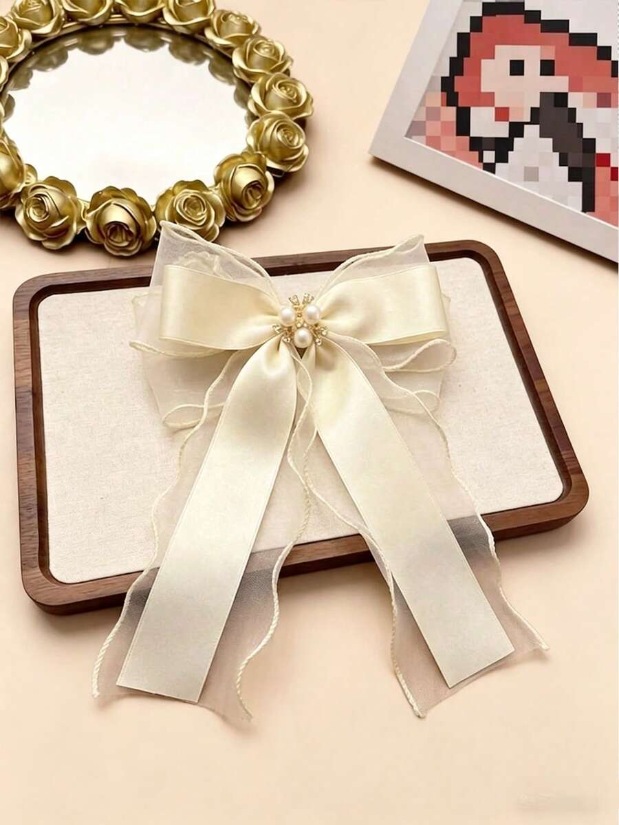 1/4Pcs Girl's Hair Clip, New Design Big Bow Knot HairBarrette With Long Ribbon, Princess Hair Accessory ForLittle Girls - Multicolor - View 1