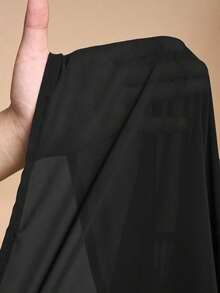 Conjunto de bata plisada de unicolor y pantalones de pierna ancha para mujer, conjunto informal de vestir para vacaciones - Negro - Ver 8