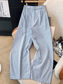 Pantalones anchos de tela con cintura anudada en azul y blanco, para mujer, de estilo casual, para primavera/verano - Azul - Ver 2